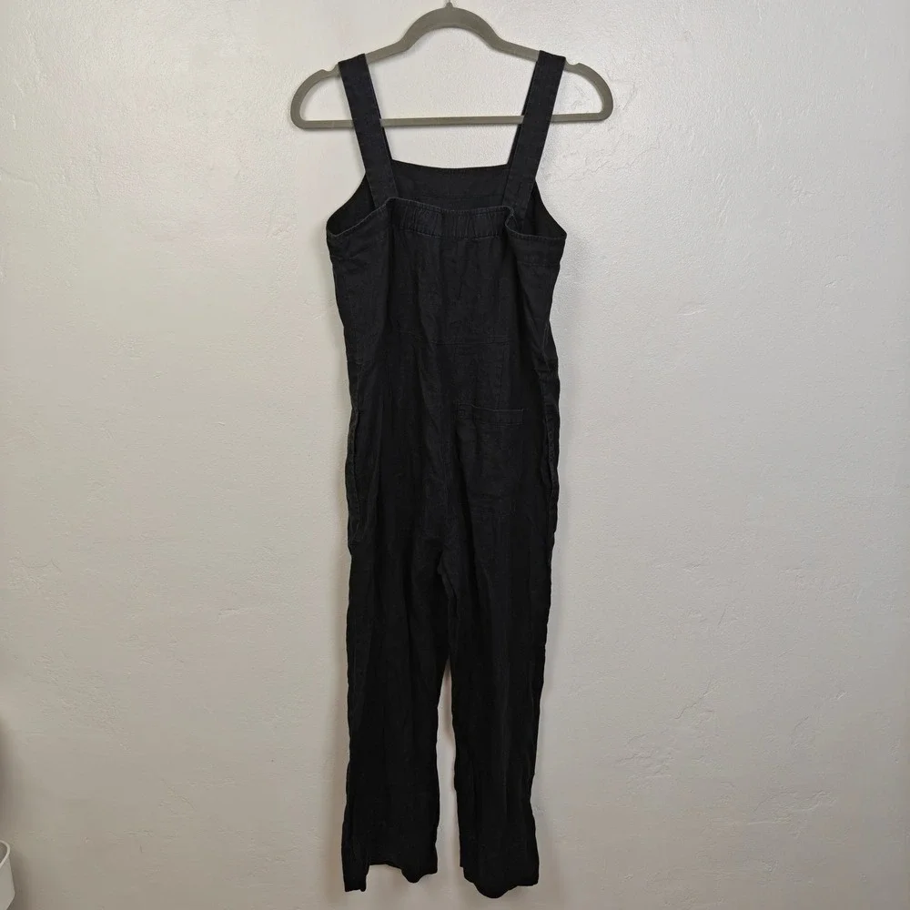 Everlane Womens Linen Jumpsuit 0 Black Square Neck Sleeveless Minimalist